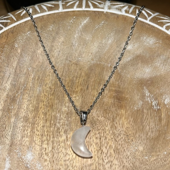 NWOT Rose Quartz Moon Silver Necklace - Picture 6 of 11